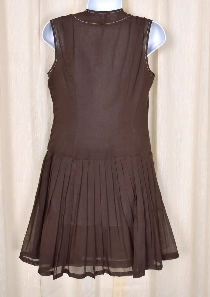 1960s Brown Pleated Vintage Dress