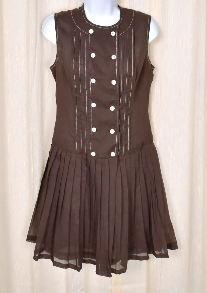 1960s Brown Pleated Vintage Dress