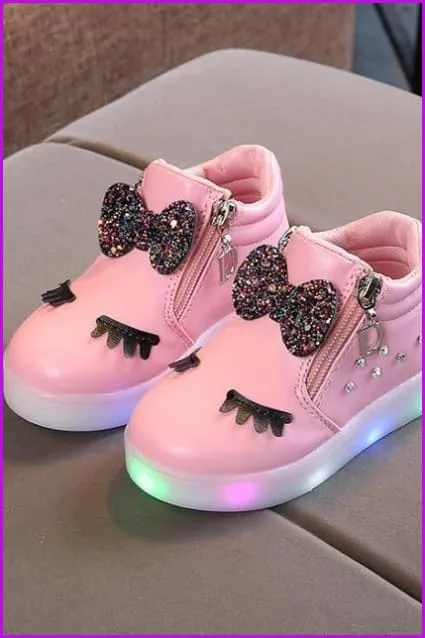 4 Colors Kids Princess Girls Led Sneakers Shoes F295