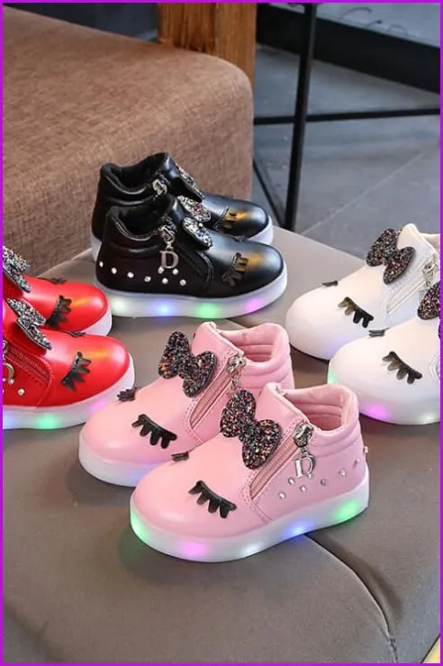 4 Colors Kids Princess Girls Led Sneakers Shoes F295