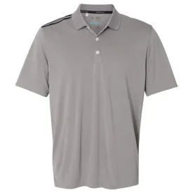 adidas Golf Men's Medium Grey Heather/Black/Mid Grey Climacool 3-Stripes Shoulder Polo