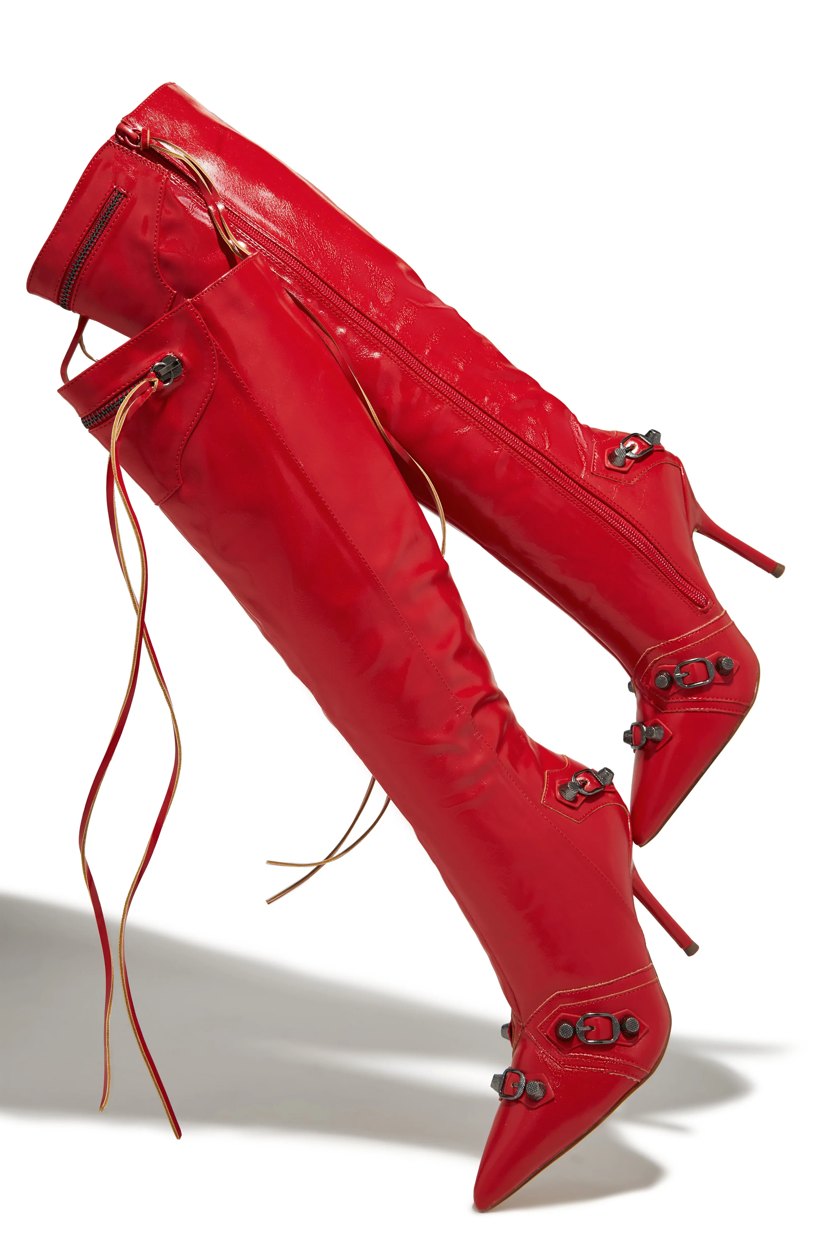 Adison Metallic Knee High Boots - Red