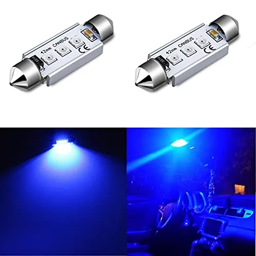 Alla Lighting 211-2 578 CANBUS LED Bulbs, 10000K Blue Super Bright 41mm 42mm Festoon 3030 SMD 212-2 569 6413 Interior Map, Dome, Trunk, Courtesy Lights