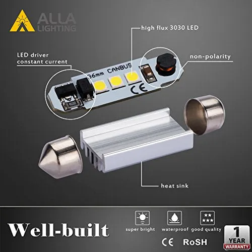 Alla Lighting 211-2 578 CANBUS LED Bulbs, 10000K Blue Super Bright 41mm 42mm Festoon 3030 SMD 212-2 569 6413 Interior Map, Dome, Trunk, Courtesy Lights