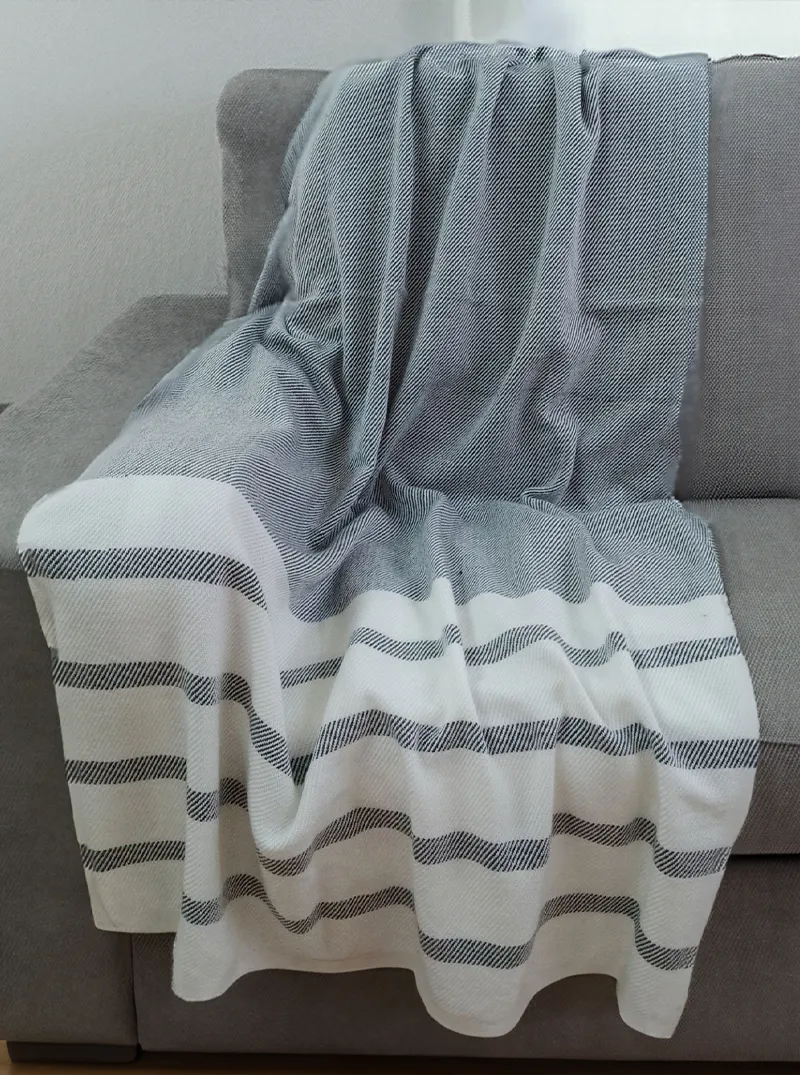 Alpaca Throw Blanket Gray and White with Lines