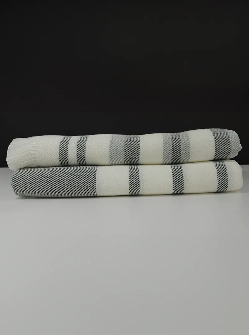 Alpaca Throw Blanket Gray and White with Lines