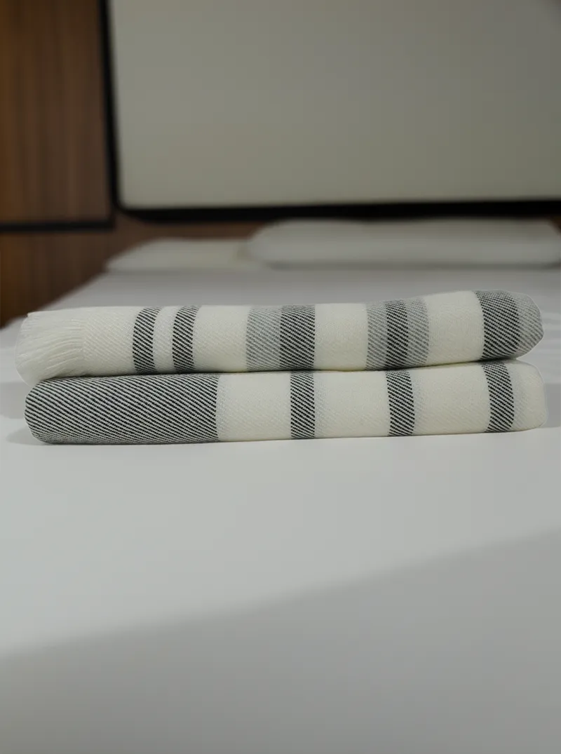 Alpaca Throw Blanket Gray and White with Lines