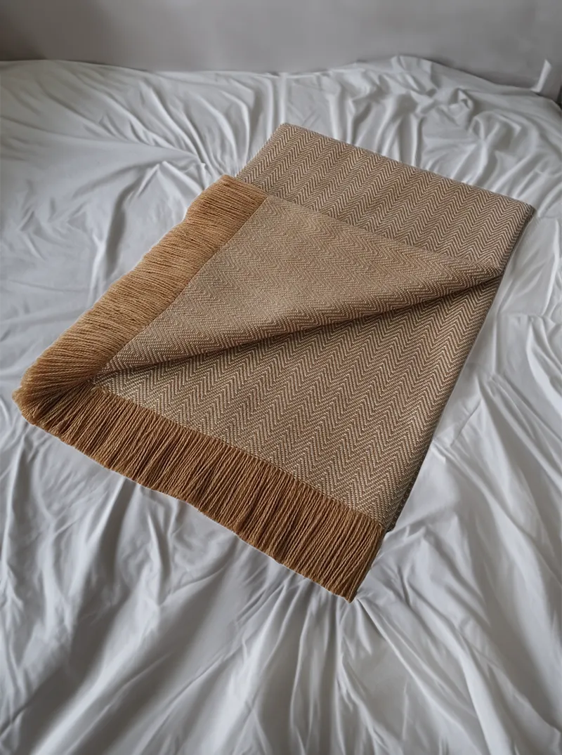 Alpaca Throw Blanket Zig Zag | Beige with Fringes