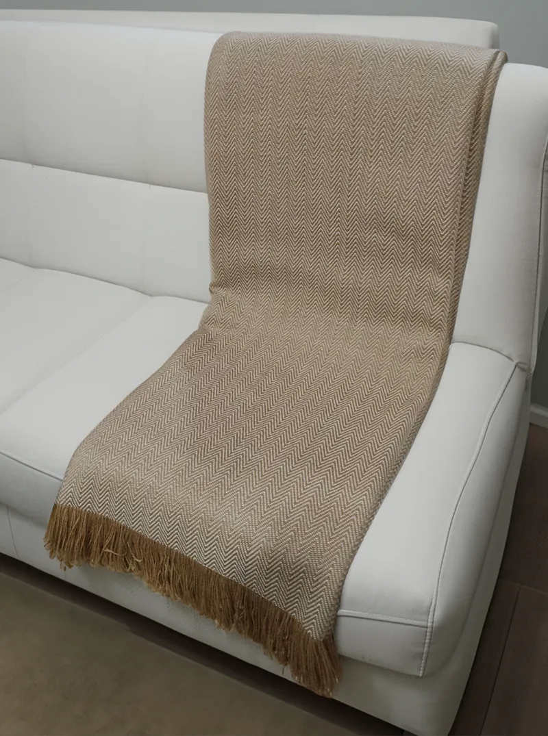 Alpaca Throw Blanket Zig Zag | Beige with Fringes