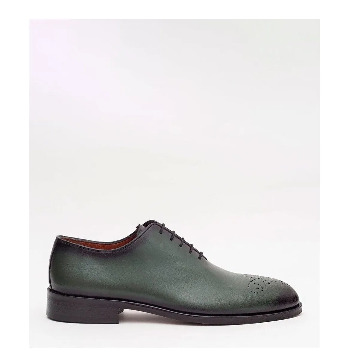 Ariston Mens Solid Green Whole Cut Oxford Leather Dress Shoes