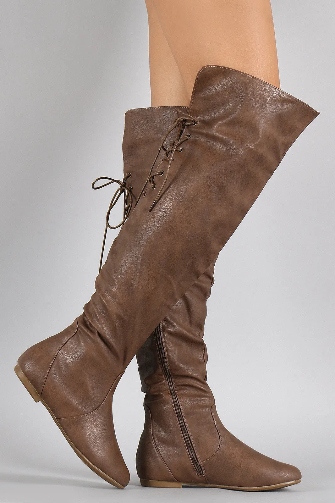 Back Lace Up Round Toe Over-The-Knee Boots