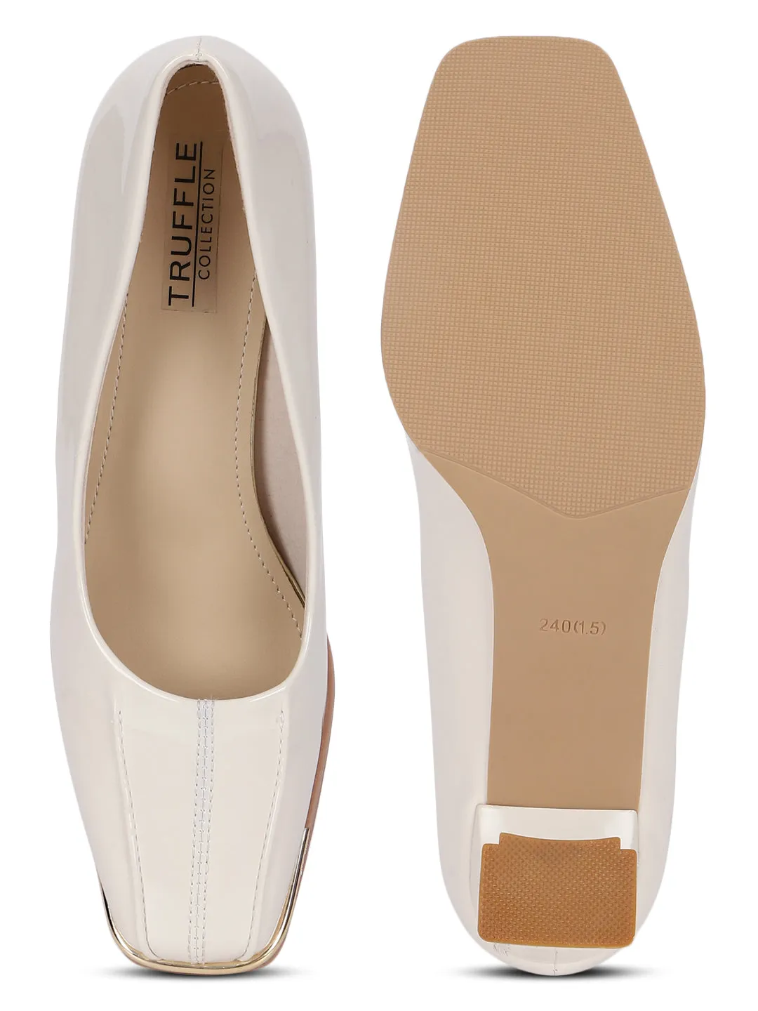 Beige Patent Block Heel Pumps (TC-RS2069-BEIG)