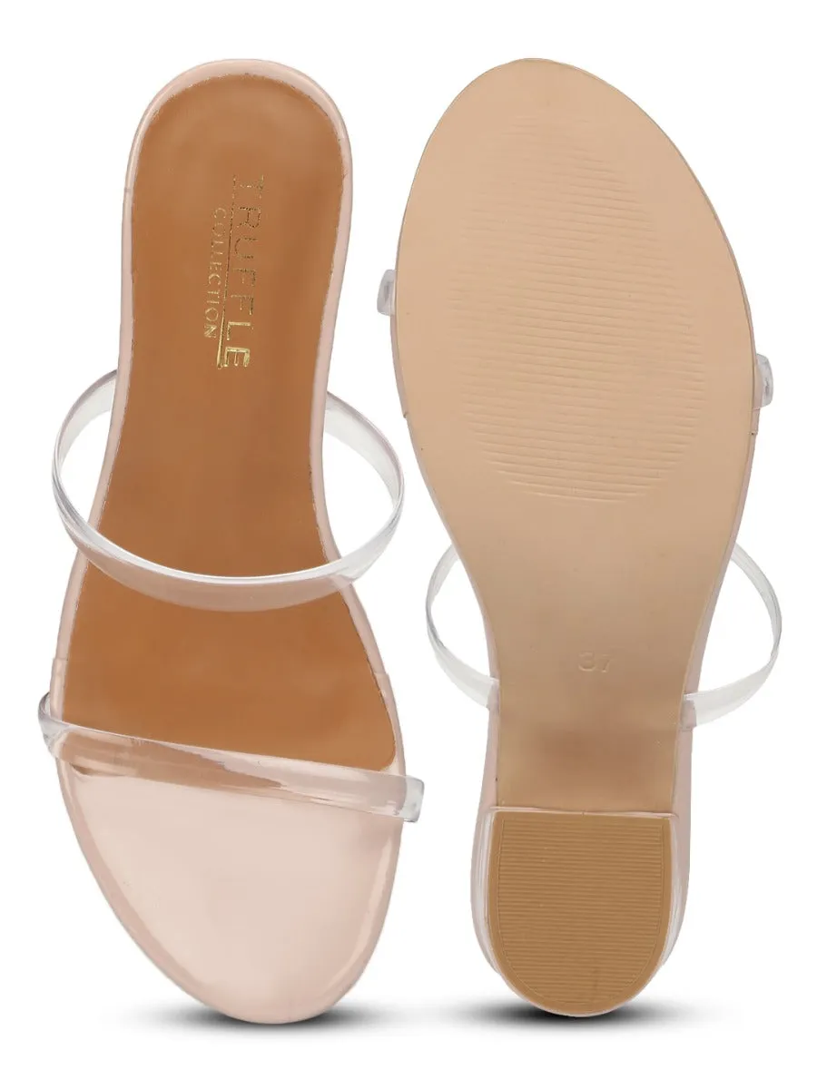 Beige PU Mules With Clear Straps