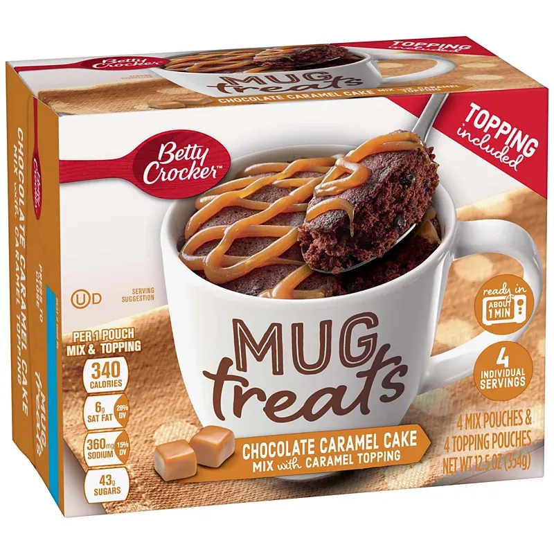 Betty Crocker Chocolate Caramel Cake Mix Mug Treats with Caramel Topping 4ct