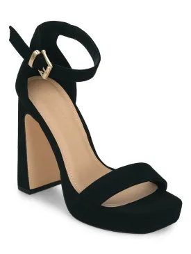 Black Block Heel Buckled Sandals