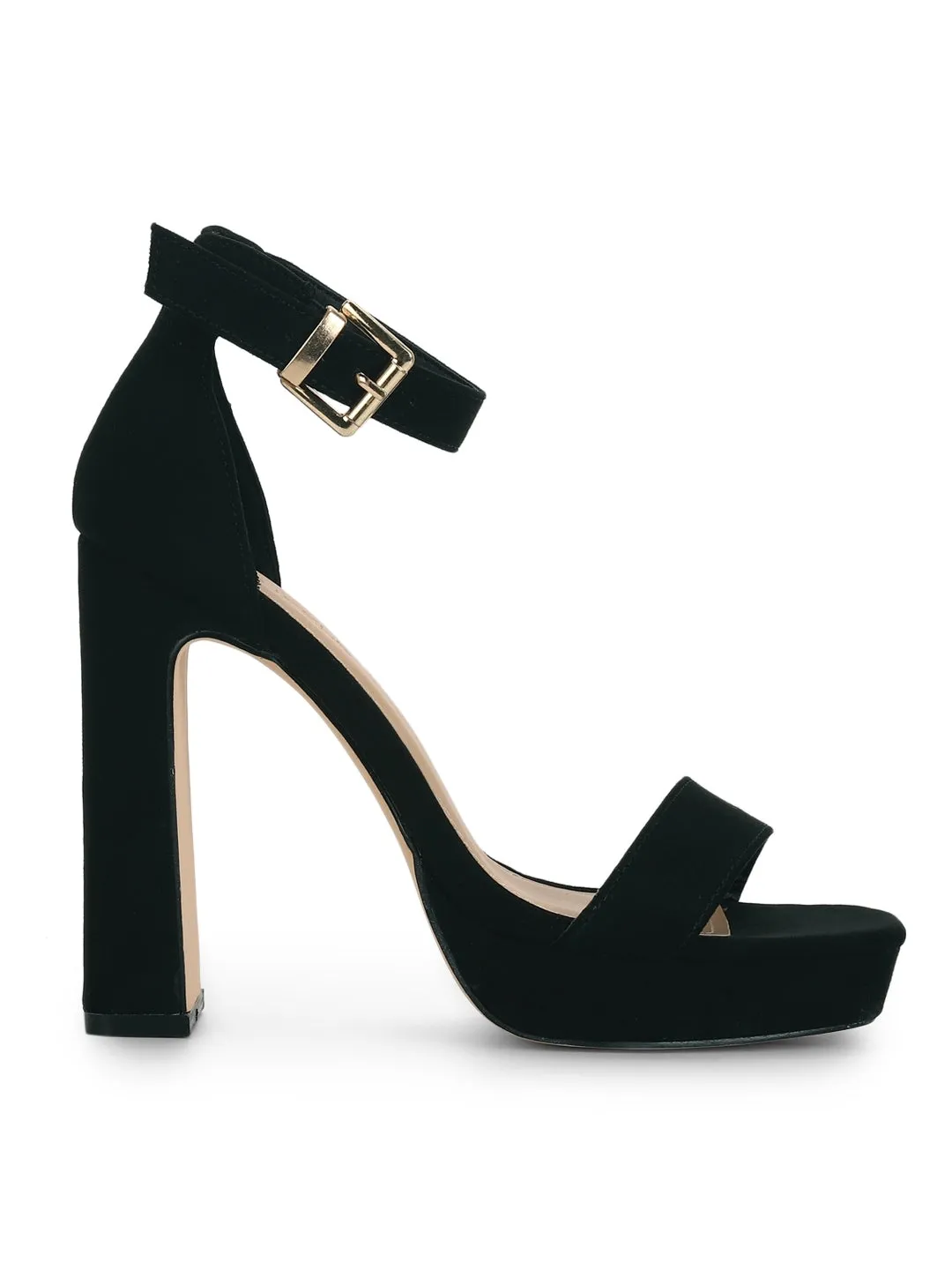 Black Block Heel Buckled Sandals