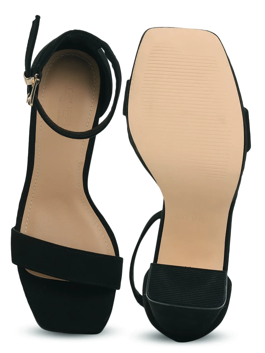 Black Block Heel Buckled Sandals