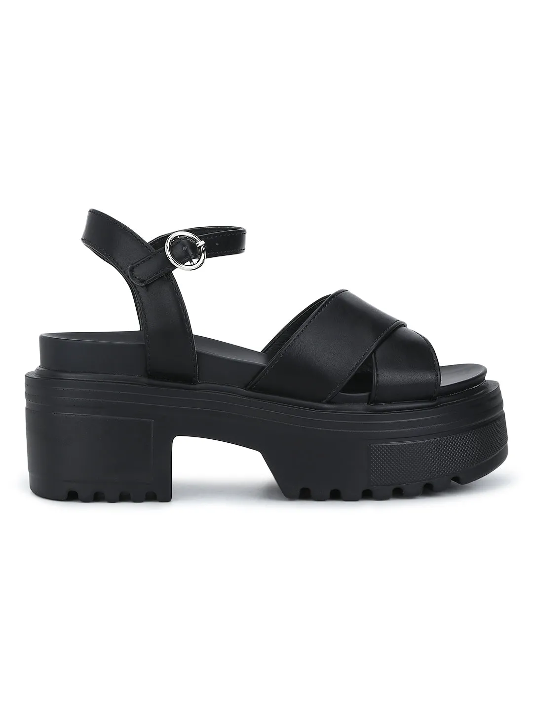 Black Box Crossover Cleated Bottom Platform Block Heels