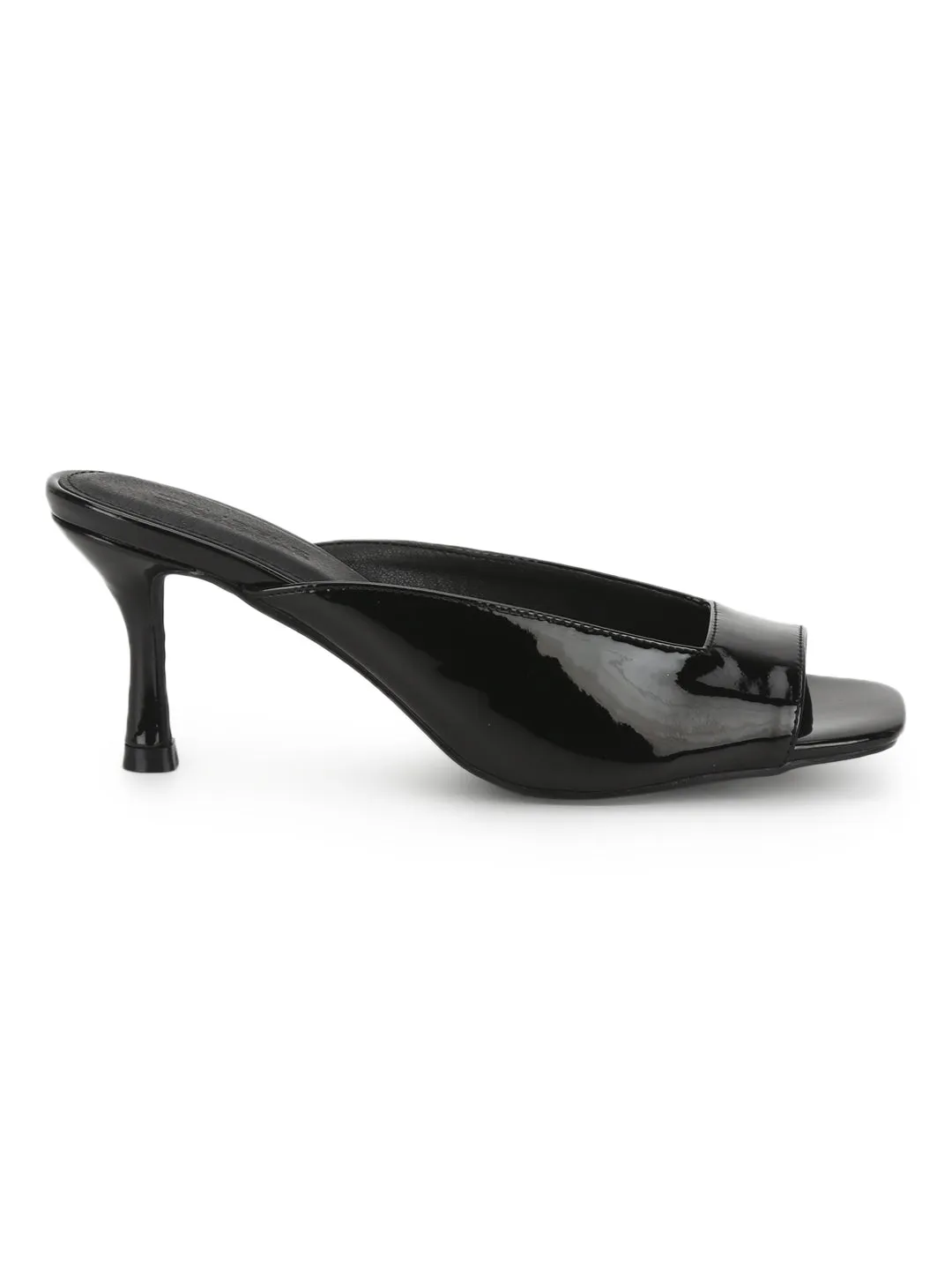 Black Patent PU Slip On Mules