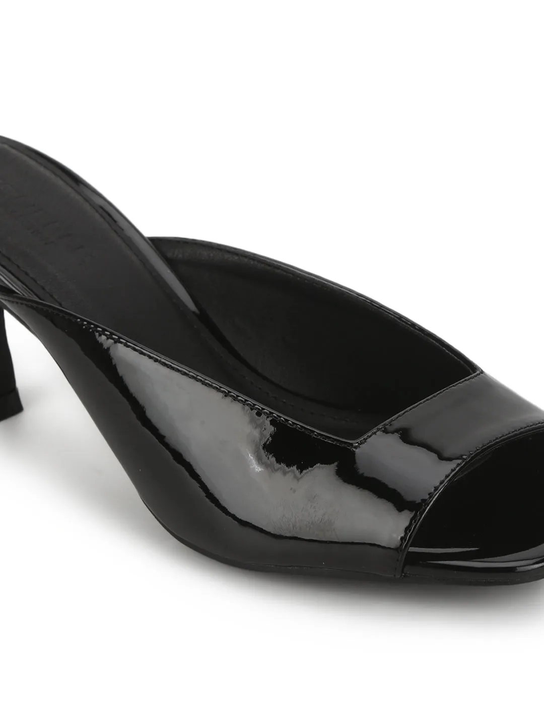 Black Patent PU Slip On Mules