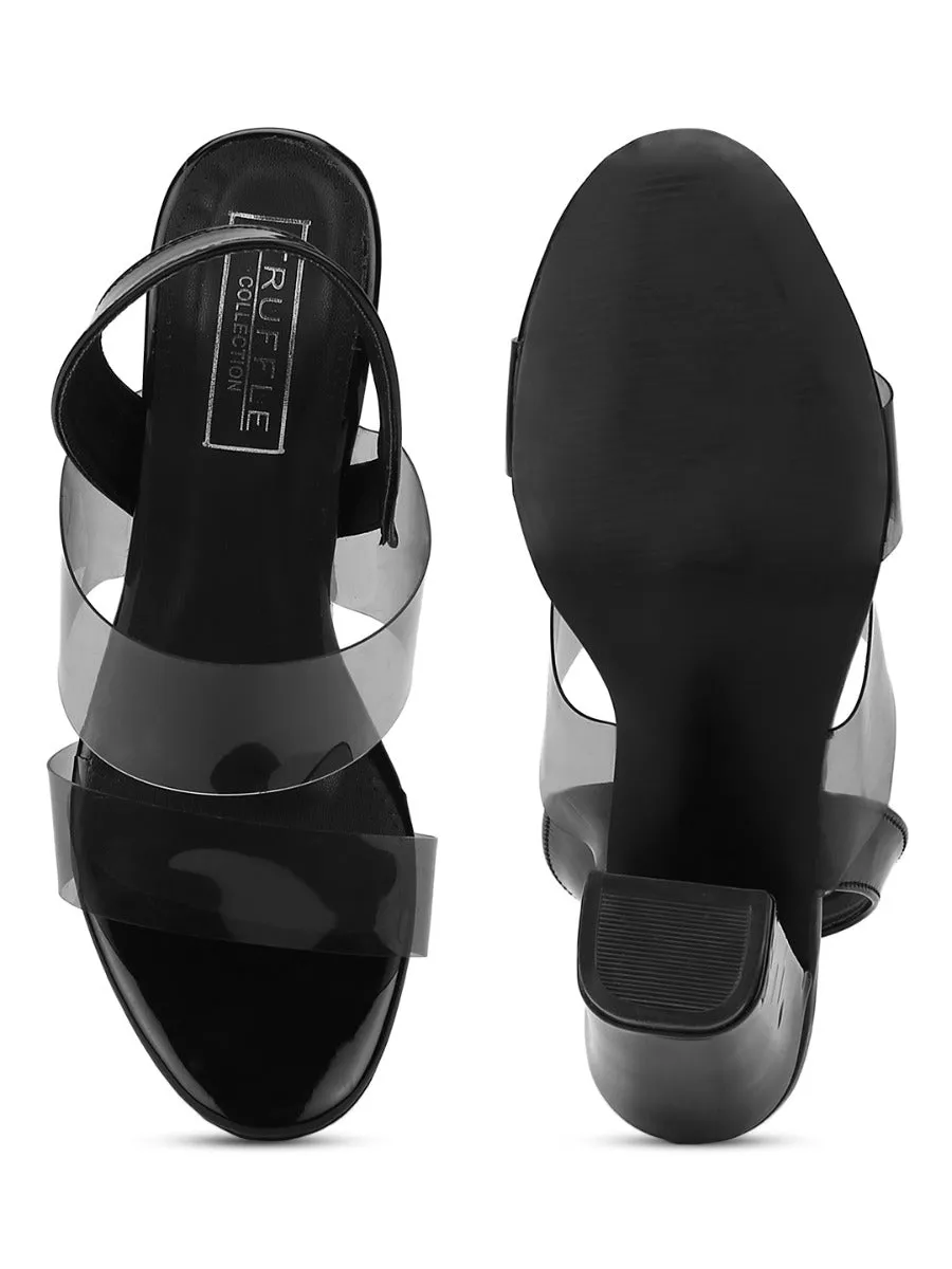 Black Perspex Patent Clear Sandals With Back Strap