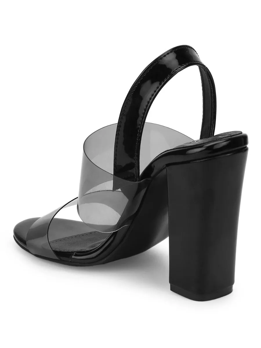 Black Perspex Patent Clear Sandals With Back Strap