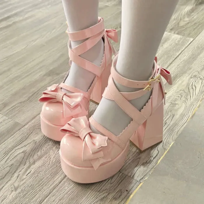 Bow Knot Star Buckle Lolita High-heeled Shoes