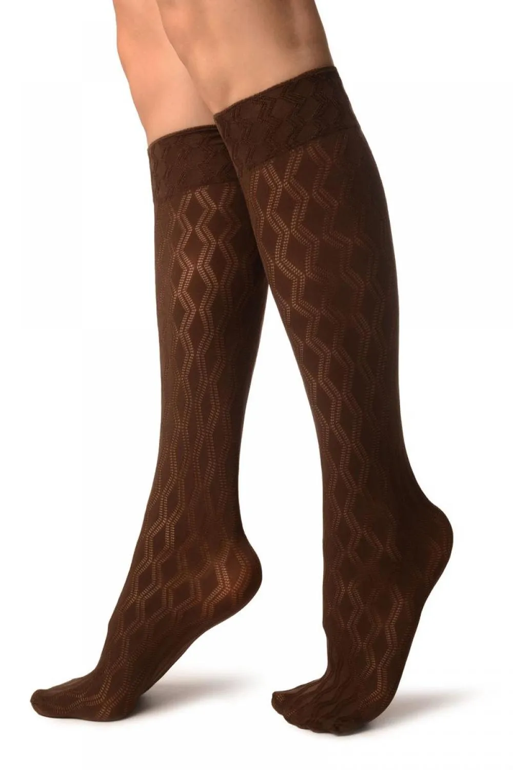 Brown With Double Rhomb Socks Knee High