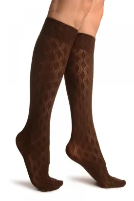 Brown With Double Rhomb Socks Knee High