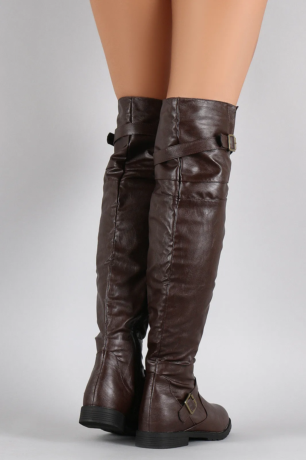 Buckle Strap Round Toe Riding Over-The-Knee Boots