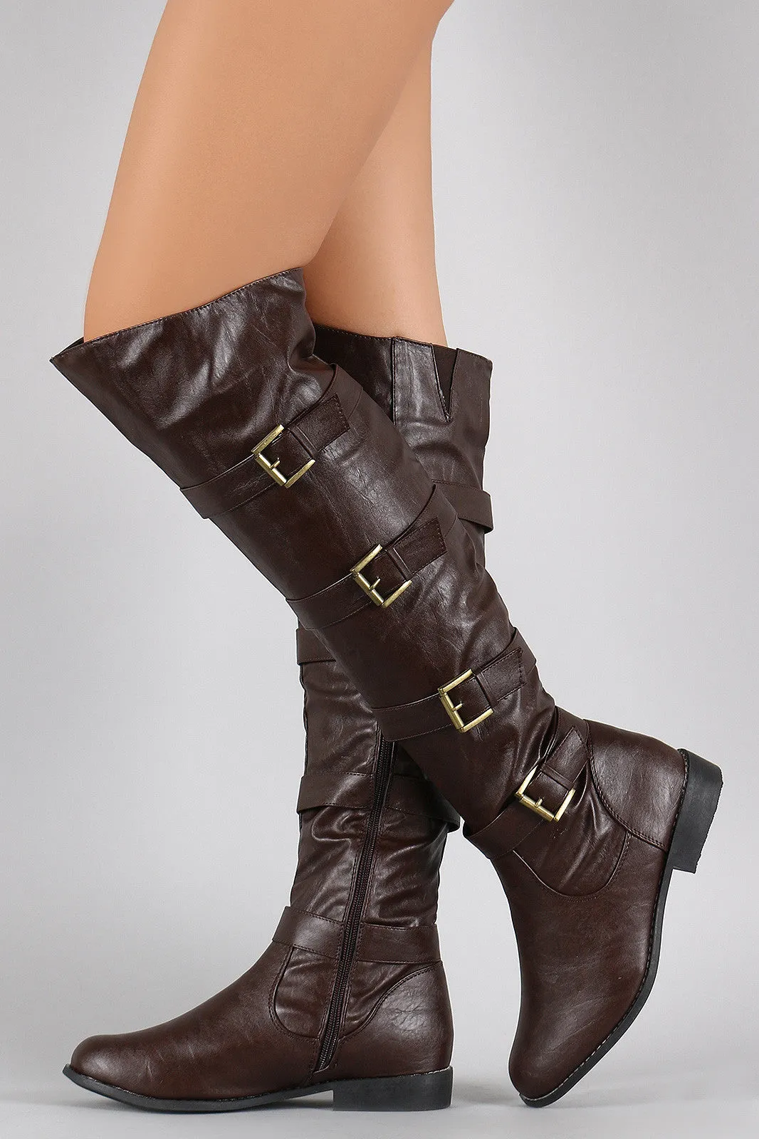 Buckle Strapped Riding Over-The-Knee Boots