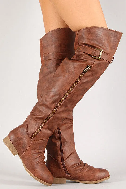 Buckled Zipper Round Toe Riding Over-The-Knee Boots