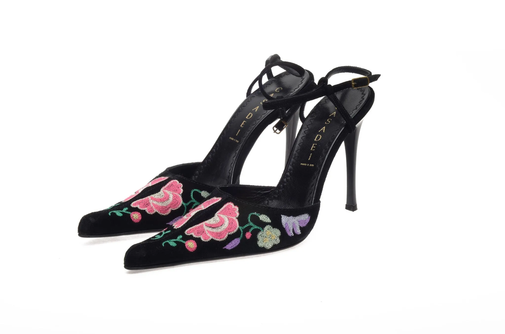 Casadei - Black Suede with Flowers - US 8 1/2