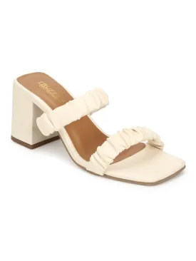 Cream PU Quilted Square Toe Mules