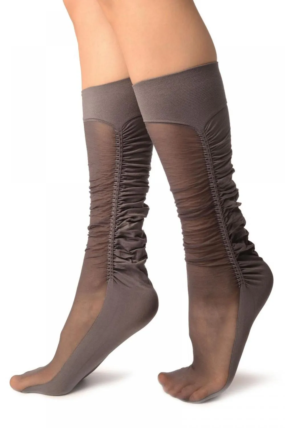 Dark Grey Sheer & Opaque Sides Socks Knee High