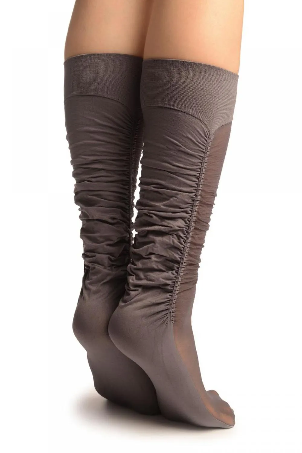 Dark Grey Sheer & Opaque Sides Socks Knee High