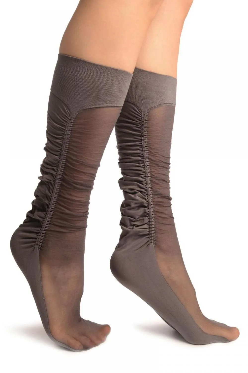 Dark Grey Sheer & Opaque Sides Socks Knee High