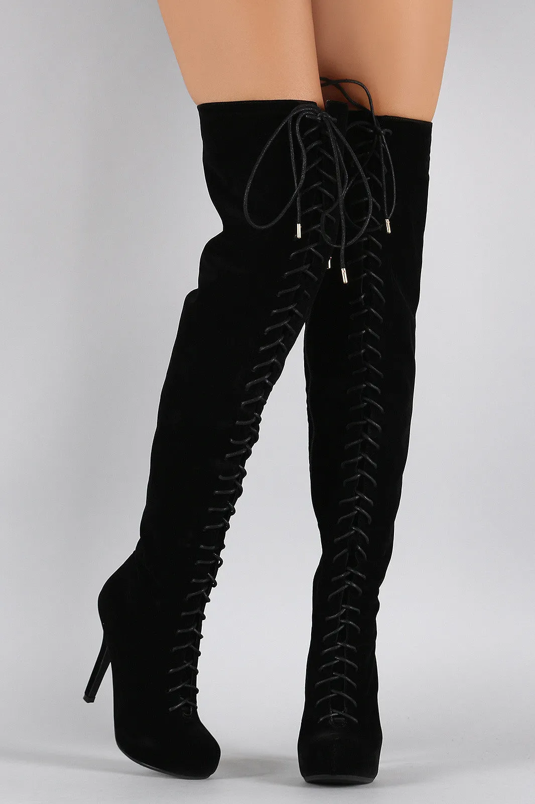 Dollhouse Suede Lace Up Stiletto Over-The-Knee Boots