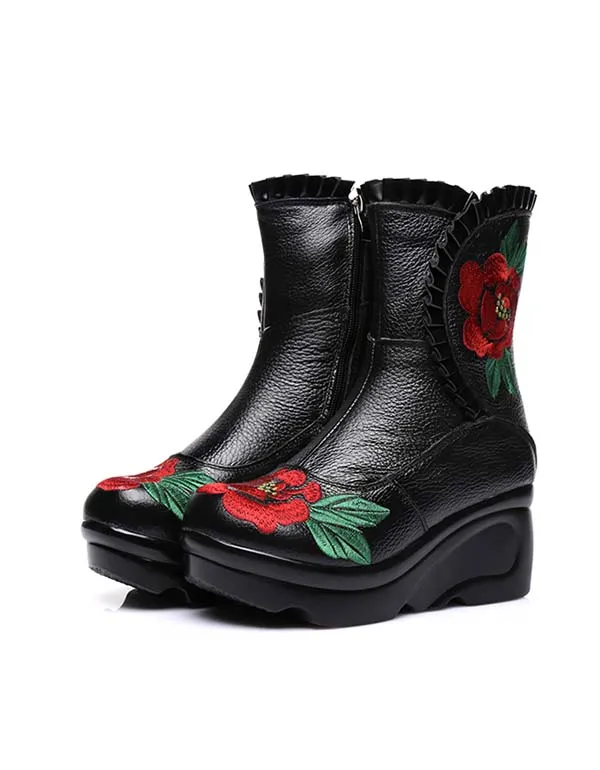 Ethnic Style Handmade Embroidery Wedge Boots