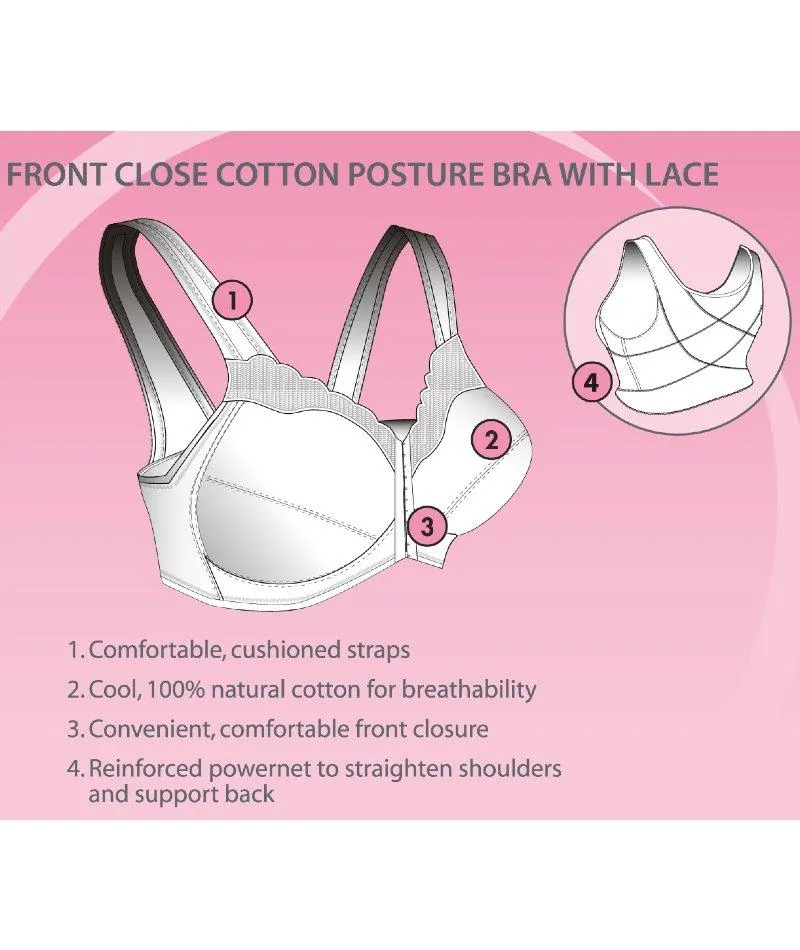 Exquisite Form Fully Front Close Wire-Free Cotton Posture Bra With Lace - Black