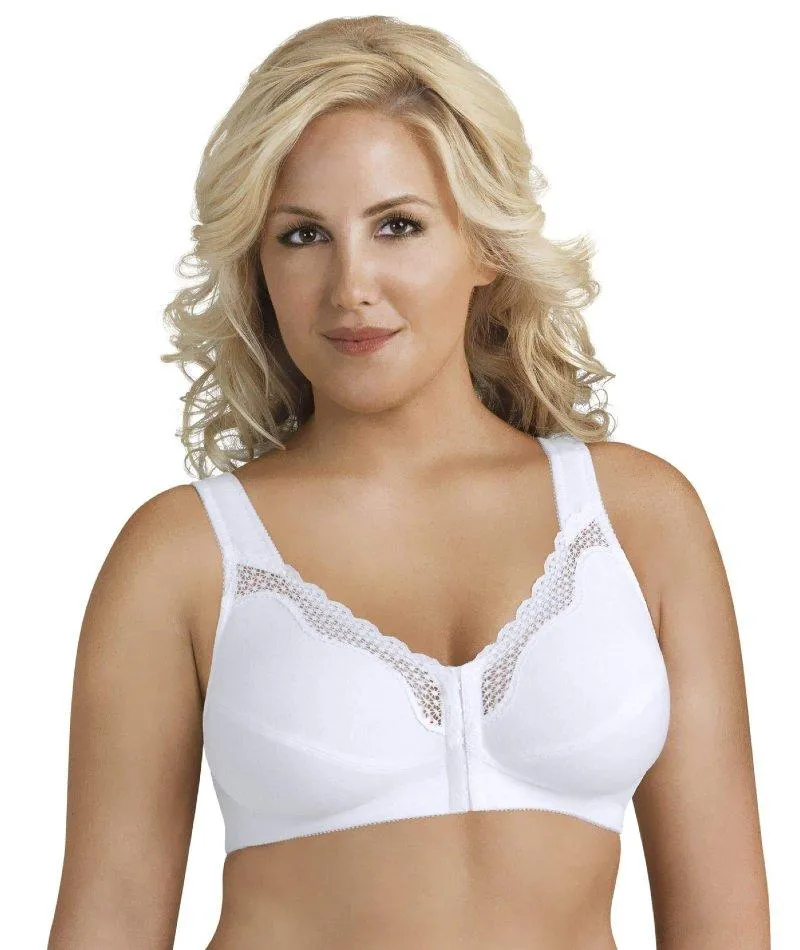 Exquisite Form Fully Front Close Wire-Free Cotton Posture Bra With Lace - White