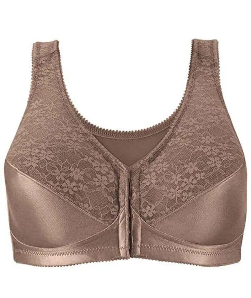 Exquisite Form Fully Front Close Wire-Free Posture Bra With Lace - Walnut