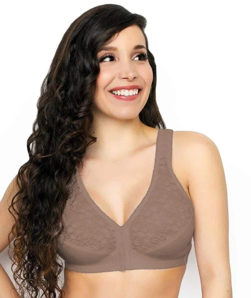 Exquisite Form Fully Front Close Wire-Free Posture Bra With Lace - Walnut