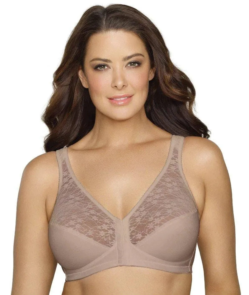 Exquisite Form Fully Front Close Wire-Free Posture Bra With Lace - Walnut