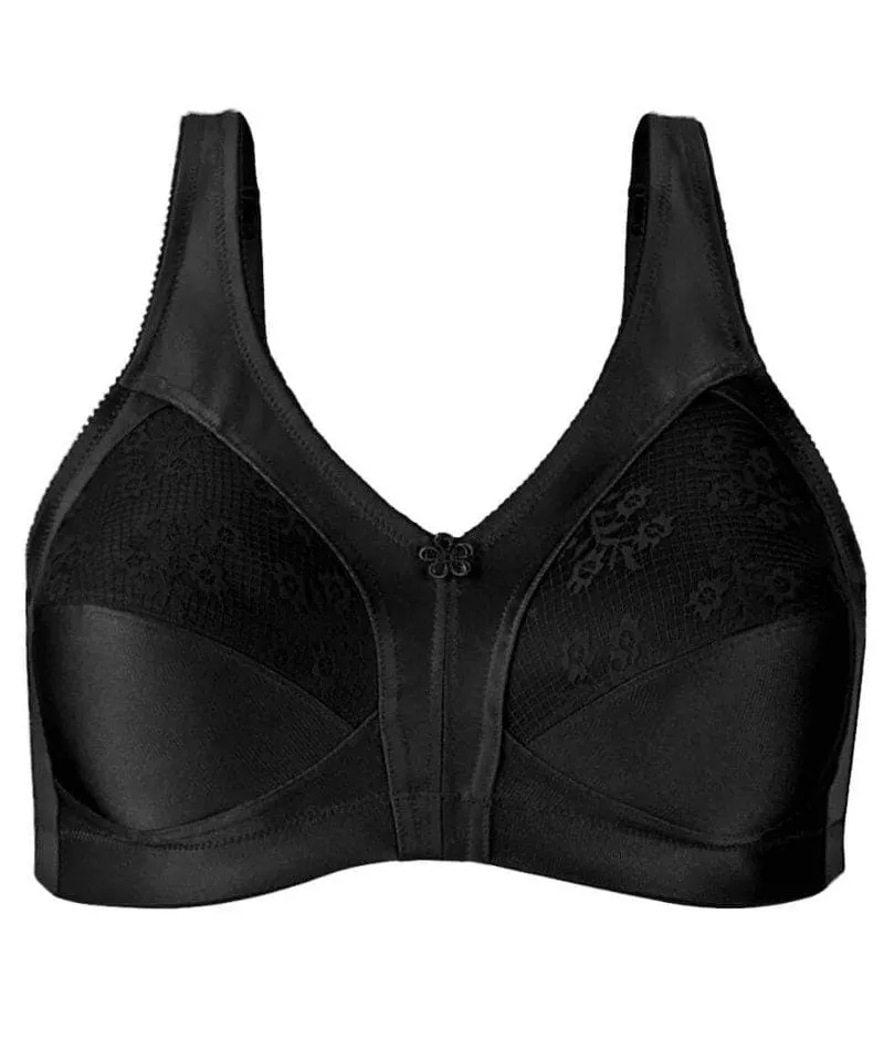 Exquisite Form Fully Side Shaping Wire-Free Bra With Floral - Black