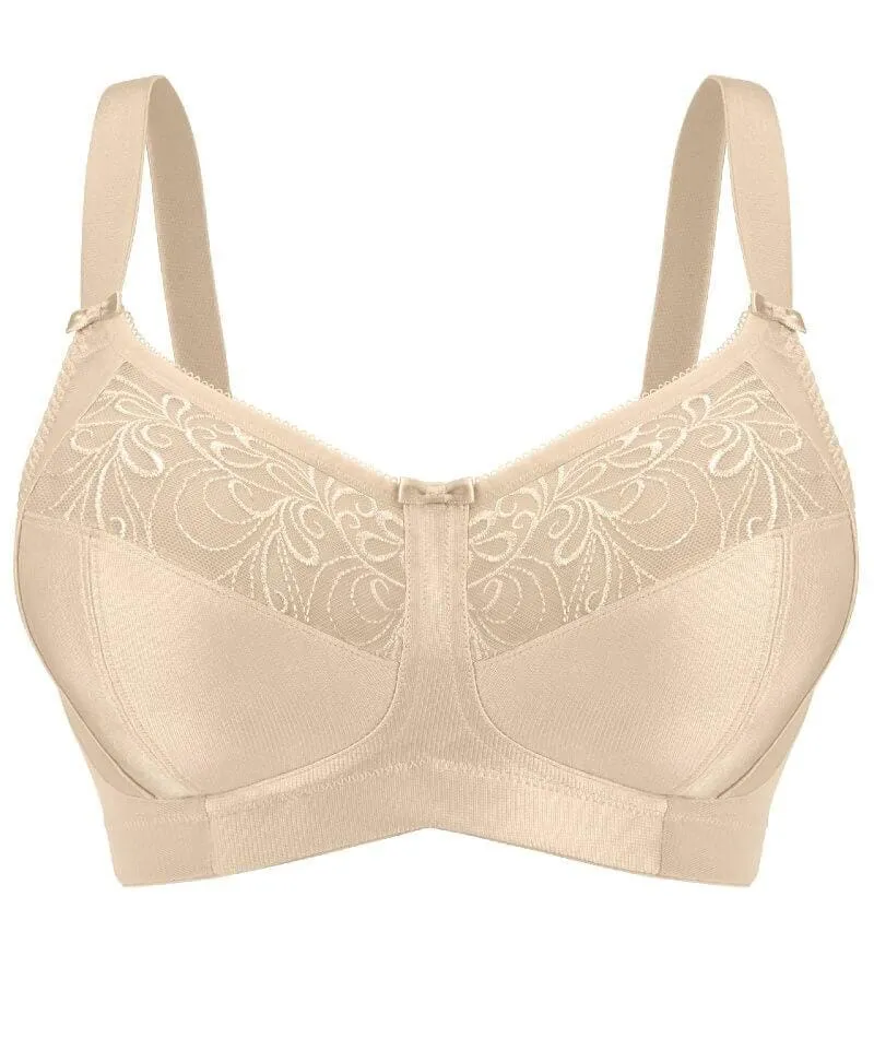 Exquisite Form Fully Soft Cup Wire-Free Bra With Embroidered Mesh - Nude