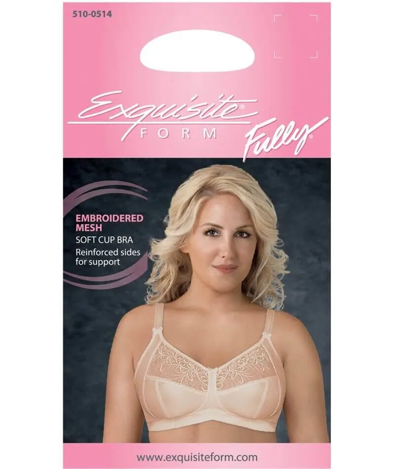 Exquisite Form Fully Soft Cup Wire-Free Bra With Embroidered Mesh - Nude