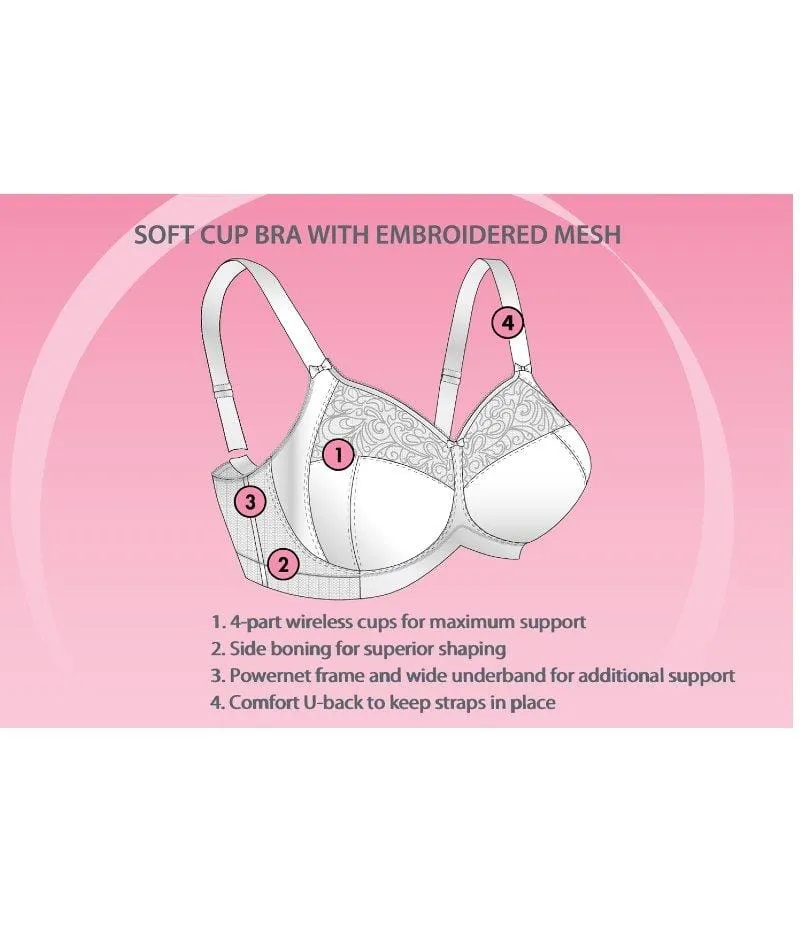 Exquisite Form Fully Soft Cup Wire-Free Bra With Embroidered Mesh - Nude