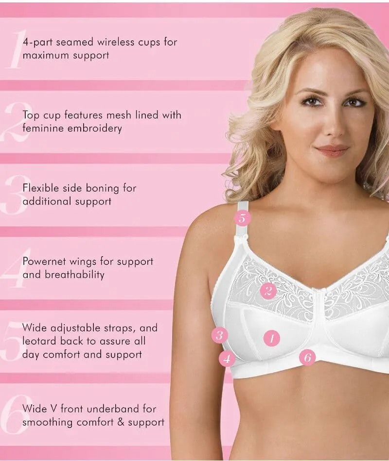 Exquisite Form Fully Soft Cup Wire-Free Bra With Embroidered Mesh - White