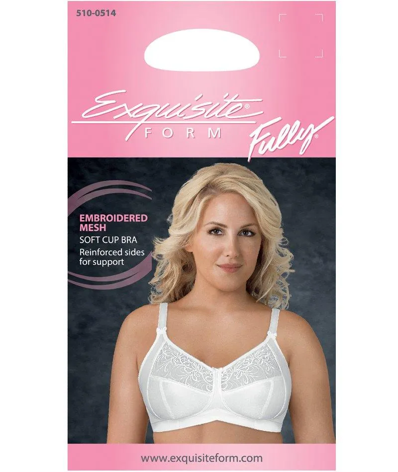 Exquisite Form Fully Soft Cup Wire-Free Bra With Embroidered Mesh - White